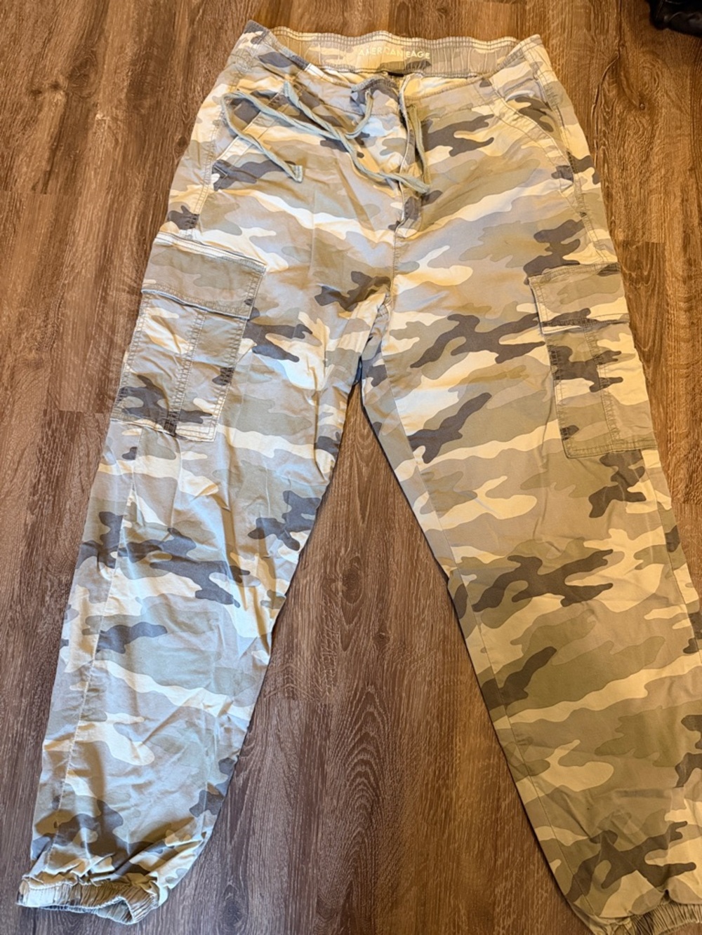 American Eagle Outfitters Beige & Olive Camo Cargo Joggers with Elastic Ankles